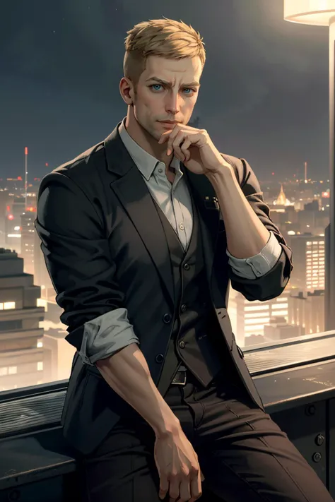 ((masterpiece, best quality))
<lora:WolfensteinBlazkowicz:0.8>
WolfensteinBlazkowicz, 1boy, solo, short hair, looking at viewer, On a sophisticated city rooftop, dressed in a sharp blazer, with the skyline as the backdrop, at night