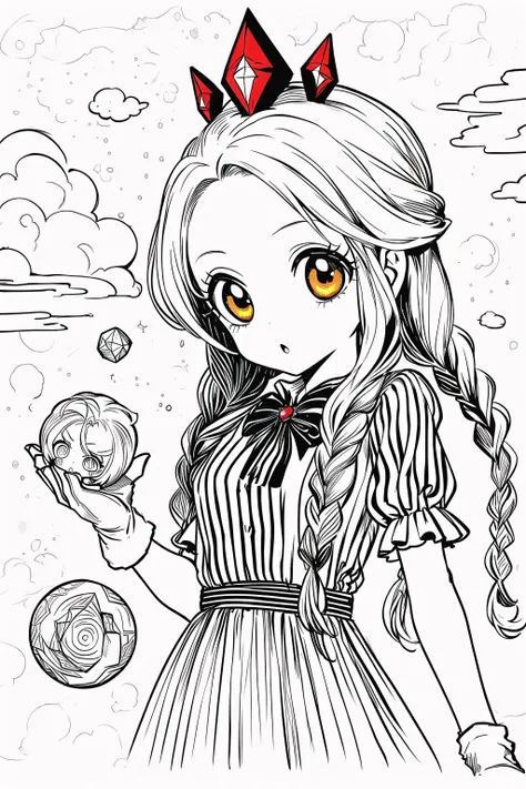(Masterpiece, Best Quality:1.3), highres, 8k, highly detailed, (4koma:1.5), comic, illustration, chibi inset, fantasy, thick lineart, full angle view, (papercraft:1.4), (chibi:1.3), outline, ((centered)), <lora:Sugar_Rune-20:0.75>, sugar_rune, cloud hair, cloud dress, __color__ hair, fluffy, pearl (gemstone), polka dot, bubble, snow, 1girl, precious, adorable, gloves, afro, looking at viewer, hair ornament, yellow eyes, winter clothes, fluffy, emphasis lines), :o, !,  (striped), gradient, film grain, silhouette, checkered, speech bubble, graphite \(medium\), red eyes, (low twinbraids:1.4), half updo, ((hyperrealistic)), fantastic composition, expressive