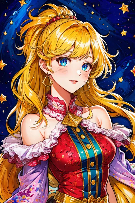 (Masterpiece, Best Quality), highres, Manga, (2d), (Traditional Media:1.2), official art, (solo), dynamic, portrait, retro artstyle, a cartoon character on a colorful background, art by ro_g_(oowack), wide shot, (mature female:1.2), fire emblem heroes, [outline], (upper body:1.2), Rajah hair, Patriarch eyes, (detailed deep eyes), (full body:1.2), tsurime, (lips, nose, long face:1.2), aged up, elegant, curvy, medium breasts, medium-length messy hair, (long sidelocks), fringe trim, expressive, Ayami Kojima, light smile, flirting, translucent skirt, appliques, candy trim, bubblegum, blush, surprised, treats, chocolate bar, high detail illustration, lineart, space art, pool of honey and syrup, [confetti], ice cream, candy_hair_ornament , wrapped candy, sweet, fluffy capelet, frills, cute fantasy, shiny, cinematic lighting:1.1, scenery, (glaze), bare shoulders, high heel boots, lace trim, contrast, extremely detailed, intricate, (Details:1.2), Clothing style,  Clothing print, (alternate costume:1.1), full body, (transparent background:1.2), floating particles, pop art, art deco