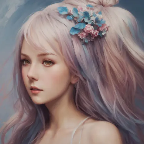 a digital concept art illustration of a beautiful young pretty 18 years old whimsical girl with a playful expression, brush strokes, Art style inspired by anime and fantasy art, Influenced by artists like Wlop and Artgerm