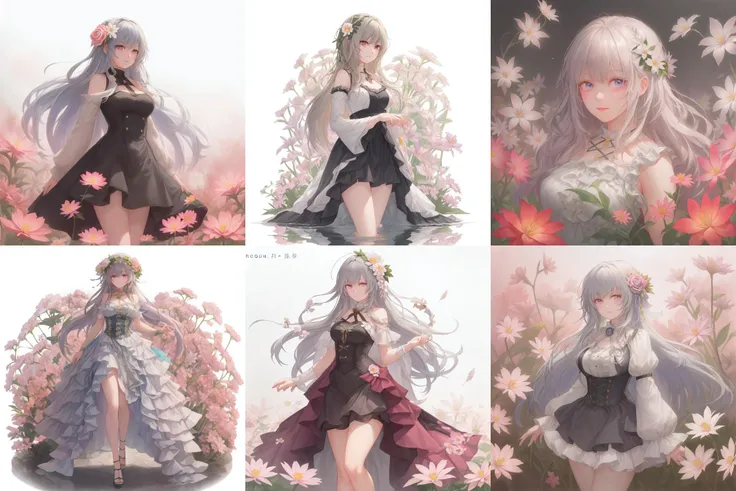 <lora:chaosflowers:0.5>, 1girl, flower, female in her 20's,