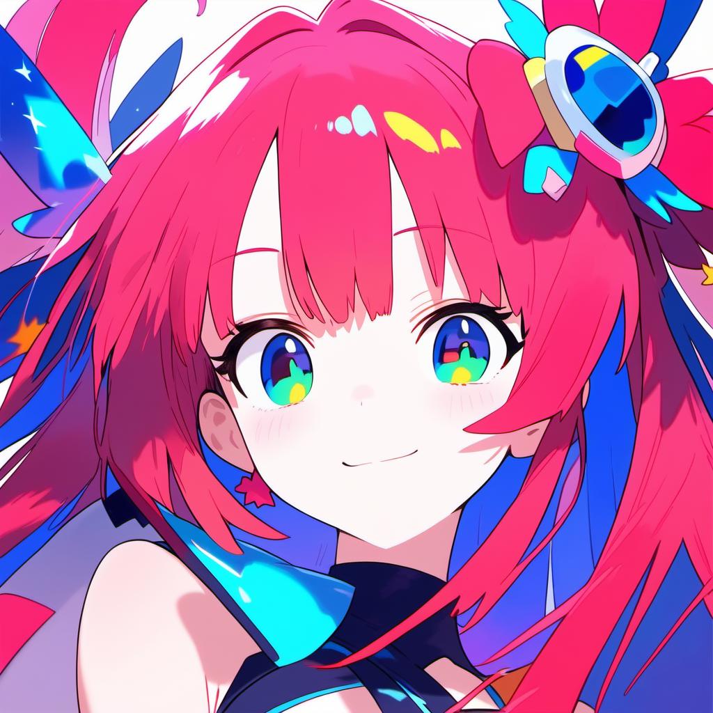 Anime girl with pink hair and blue eyes and a bow - SeaArt AI
