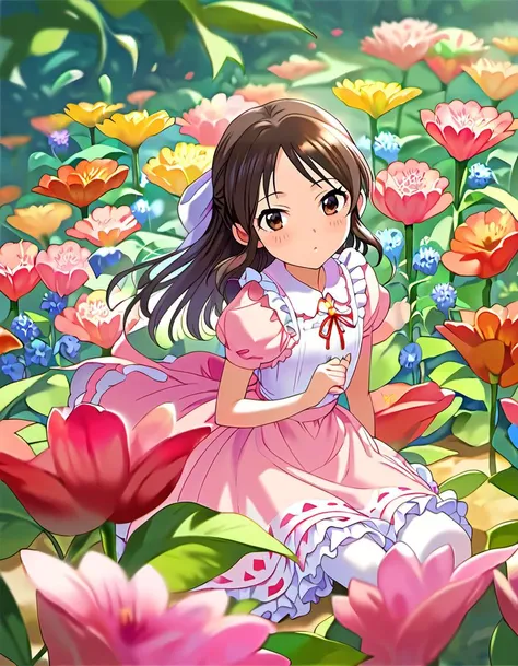 score_9, score_8_up, score_7_up, source_anime,
1girl, solo, micro female, minigirl, alice in wonderland, wide view,  nature, flower,
<lora:TachibanaArisu_pony_v1:0.9>
tcbnars, long hair, brown hair, parted bangs ,hair bow , brown eyes, flat chest, 
pink dress, frills, white pantyhose, mary janes,