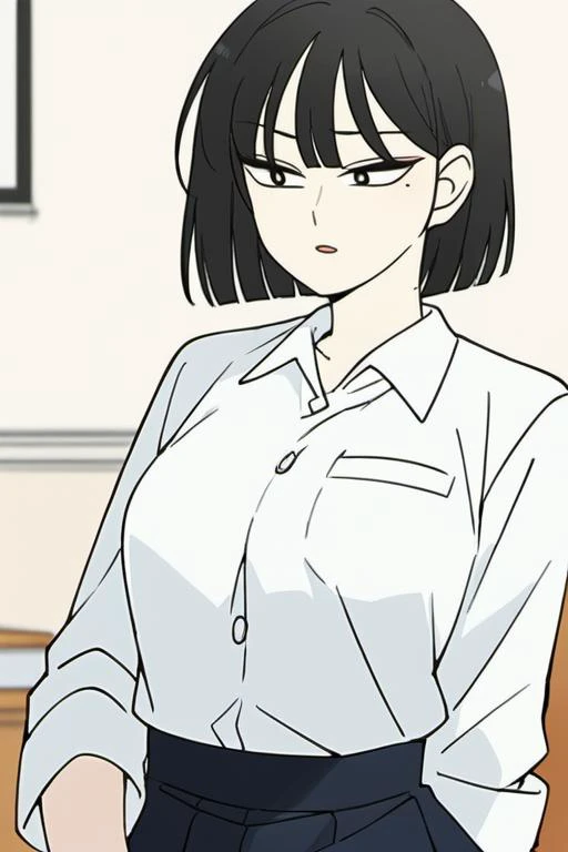 1GIRL,FEMALE MATERBATION,SPREAD LEGS,,JARIM,short hair,bangs, shirt, black hair,MOle undereye,classroom.white shirt, upper body, collared shirt,FINGERING,cowboy shot,1girl,narrow waist:1.2,1girl,score_9, score_8_up, score_7_up, score_6_up, , breasts, short hair, bangs, white shirt, long sleeves, medium breasts, black hair, 1girl, short hair, black hair, <lora:íê¹
ì°í30K:1> LRstylelora