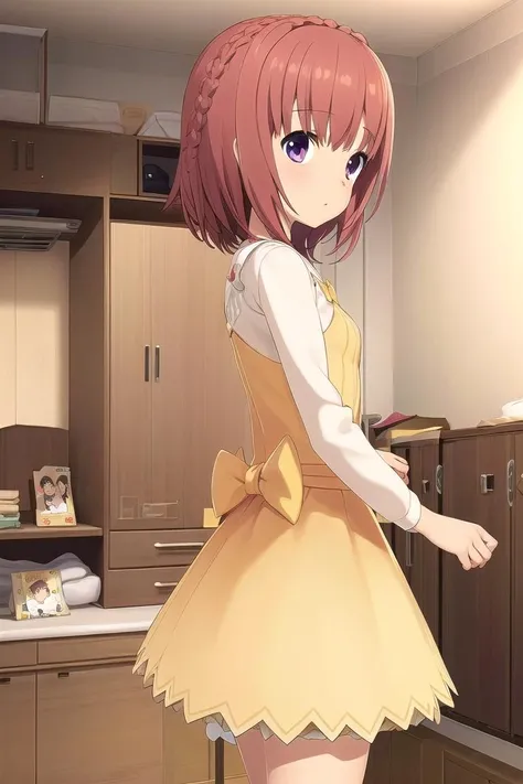 ultra-detailed, high resolution, extremely detailed cg, anime picture,(masterpiece, best quality:1.4), illustration ,1girl, (aikawa aika), (aikachan), braid, (yellow bow), (yellow skirt), white socks, <lora:aika:0.9>