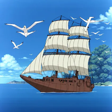 <lora:Monsley005:0.7>,
Barracuda,large_sailing_vessels,no humans,sky,watercraft,cloud,day,bird,outdoors,blue sky,scenery,ocean,water,seagull,tree,animal,cloudy sky,island,solo,