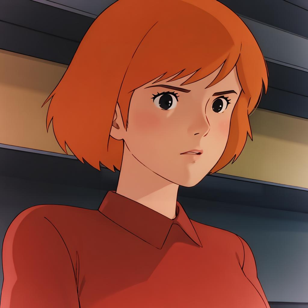 A close up of a woman with a red shirt and a red shirt - SeaArt AI