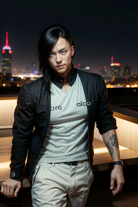 ((ultra detailed, masterpiece, best quality))
<lora:CyberSandayuOda:0.8>
CyberSandayuOda, 1boy, solo, black hair, blue eyes, handsome, muscular, On a sleek rooftop bar, casual yet stylish streetwear, city lights illuminating the night, leaning against a chic bar counter