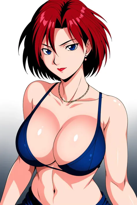Simple White Background,
navel, collarbone, blue bra top,cleavage, Blue Long Pants,
<lora:Ennil_El_GundamX-KK77-V1:0.7>,necklace,earrings, jewelry,
blue eyes, red hair, bangs,short hair,red lips,
<lora:Oda_Non_Style-KK77-V2:0.3>,<lora:more_details:0.1>,
1 girl, 20yo,Young female,Beautiful Finger,Beautiful long legs,Beautiful body,
Beautiful Nose,Beautiful character design, perfect eyes, perfect face,expressive eyes,perfect balance,
looking at viewer,(Focus on her face),closed mouth, (innocent_big_eyes:1.0),(Light_Smile:0.3),
official art,extremely detailed CG unity 8k wallpaper, perfect lighting,Colorful, Bright_Front_face_Lighting,White skin,
(masterpiece:1.0),(best_quality:1.0), ultra high res,4K,ultra-detailed,
photography, 8K, HDR, highres, absurdres:1.2, Kodak portra 400, film grain, blurry background, bokeh:1.2, lens flare, (vibrant_color:1.2),professional photograph,
(Beautiful,large_Breasts:1.4), (beautiful_face:1.5),(narrow_waist),