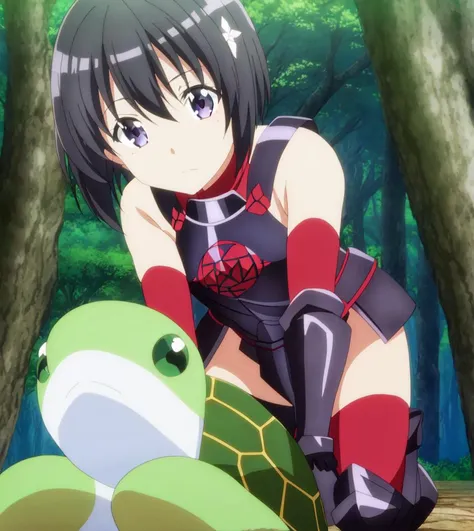 (syrup turtle), BoMaple black armor, aniscreen, 1girl, in forest, skindentation, zettai ryouiki , thigh, solo focus, close to viewer, knee, looking at viewer, kneeling
<lora:bofuri_extract_convP01_linearP04:1>