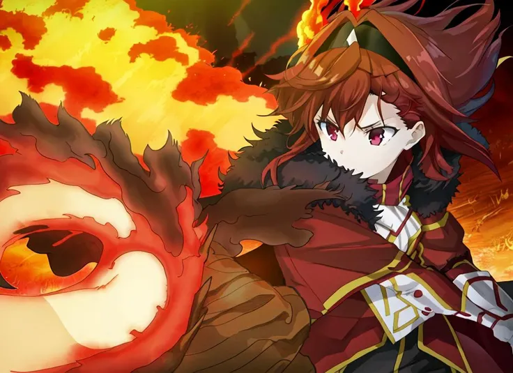 (BoMii:1.1), by momoko,
solo, burning trees, fire dragon, casting fireball, fire everywhere behind, fighting, cowboy shot,
4K wallpaper, intricate detailed, detailed game CG