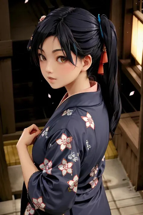 s40r1h,1girl, long dark hair, blue kimono, japanese temple <lora:s40r1h-000002:1>