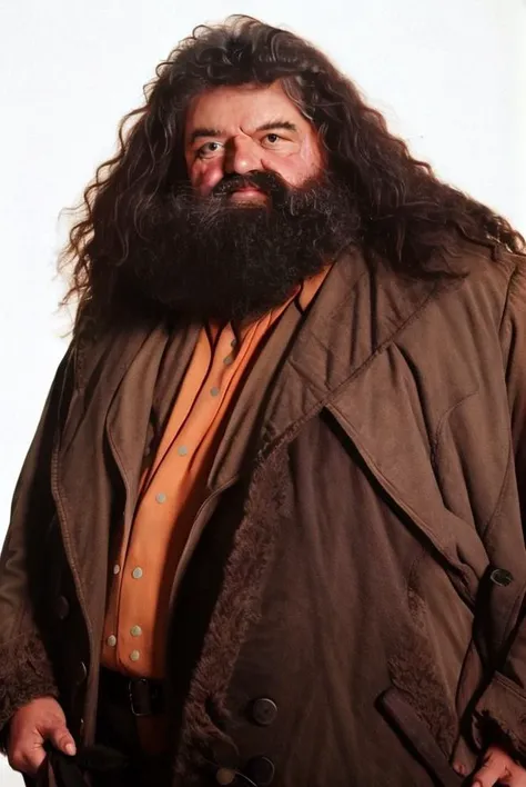 Hagrid from Harry Potter, <lora:hagrid:1.2>, drawing of a man with beard and long hair, portrait, messy beard, wearing brown coat , hires, upper body, cowboy shot,
masterpiece, best quality, highly detailed,