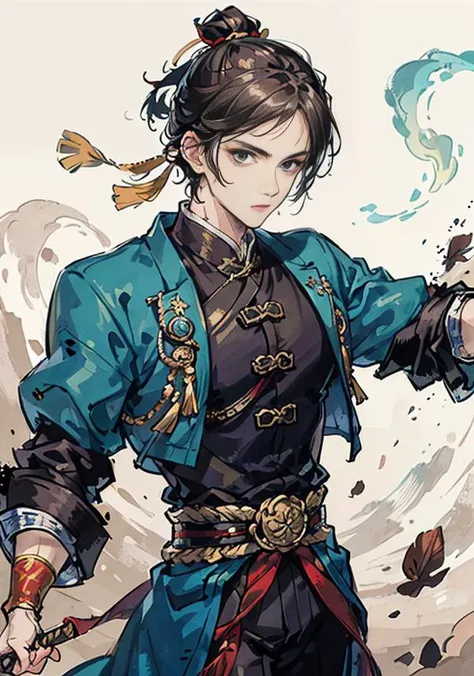 <lora:Moxin_Shukezouma11:0.3>, (masterpiece:1), (best quality:1), ultra-detailed, standing,
a handsome Chinese hero with a sword, wearing traditional Chinese clothing and equipped with a sword. The hero should have a confident and imposing presence, with a bold and inspiring expression on his face <lora:Moxin_10 shuimobysim wuchangshuo bonian zhenbanqiao badashanren:0.4>