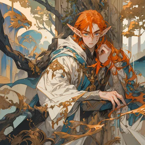 score_9, score_8_up, score_7_up, rating_explicit,
masterpiece, realistic, photo,
1boy, (elf:1.1), age 24 ,solo, intense, sexy, (masculine:0.8), slender, orange hair,long hairstyle,hair between eyes, shimmering eyes,perfecteyes,eyebrows,earrings,face marking, (tatoos:1.1), flowing elvish robes, posing , full body view,
on a cliff surrounded by ancient trees, golden hour, cinematic lighting, artistic, artful,
looking over shoulder , dynamic composition,
(selfie :1.1),
<lora:perfect-eyes:1> ,<lora:xl_more_art-full_v1:.4>