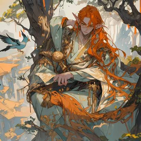 score_9, score_8_up, score_7_up, rating_explicit,
masterpiece, realistic, photo,
1boy, (elf:1.1), age 24 ,solo, intense, sexy, (masculine:0.8), slender, orange hair,long hairstyle,hair between eyes, shimmering eyes,perfecteyes,eyebrows,earrings,face marking, (tatoos:1.1), flowing elvish robes, posing , full body view,
on a cliff surrounded by ancient trees, golden hour, cinematic lighting, artistic, artful,
, dynamic composition,
(bird's eye view :1.1),
<lora:perfect-eyes:1> ,<lora:xl_more_art-full_v1:.4>