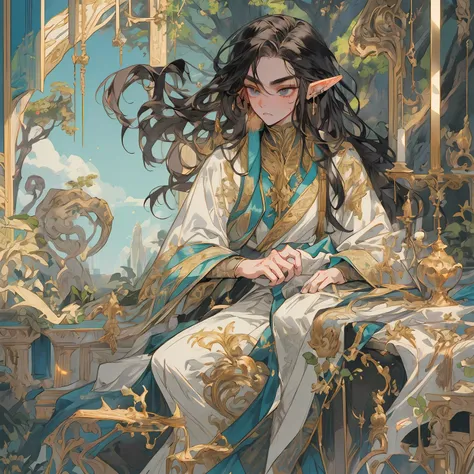 score_9, score_8_up, score_7_up, rating_explicit,
masterpiece, realistic, photo,
1boy, (elf:1.1), age 24 ,solo, intense, sexy, (masculine:0.8), slender, black hair,long hairstyle,hair between eyes, shimmering eyes,perfecteyes,eyebrows,earrings,face marking, (tatoos:1.1), flowing elvish robes, stretching , full body view,
on a cliff surrounded by ancient trees, golden hour, cinematic lighting, artistic, artful,
looking over shoulder , dynamic composition,
(view from floor :1.1),
<lora:perfect-eyes:1> ,<lora:xl_more_art-full_v1:.4>
