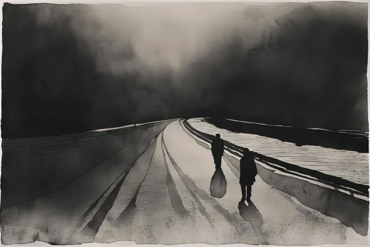 masterpiece,best quality,,style of Norman Ackroyd,aquatint ,watercolor,black and white,illustration ,character,landscape,
, london City, people on street <lora:tbh100-:0.8>