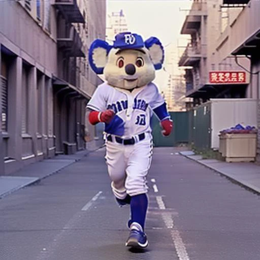 doala, mascot ,baseball cap,baseball uniform,open mouth,running, <lora:Doala-100epochs-V1:0.7>
running around New York, VHS, alleyway, dark, no people,
asutenki, <lora:asutenki:0.4>