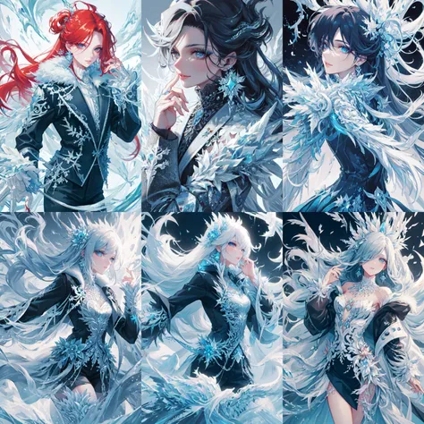 (otherworldly, otherworldly atmosphere, otherworldly appearance), highly insanely detailed, masterpiece, top quality, best quality, highres, 4k, 8k, RAW photo, (long_hair, long hair), collar, earrings, jewelry,
(random colors cloth, random colors hair, random long hair, dynamic hair, glowing hair),
long hair, eyelashes, eyeliner, makeup, hair over one eye,
(dynamic pose), (dynamic weather),
illustration, digital art, 1girl, posing, jacket made of ice and frost, IceFashion, complex absurd background, flat colors, painting,
<lora:IceFashion:0.8>,
<lora:pytorch_lora_weights:0.8>, dslr, soft lighting, (hdr, hyperdetailed:1.2),
(smiling at viewer), (fantasy world)