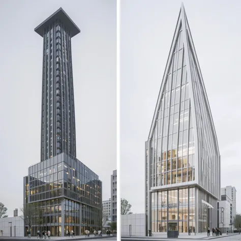 colorful modern building, glass and metal facade, photorealistic, cinematic light