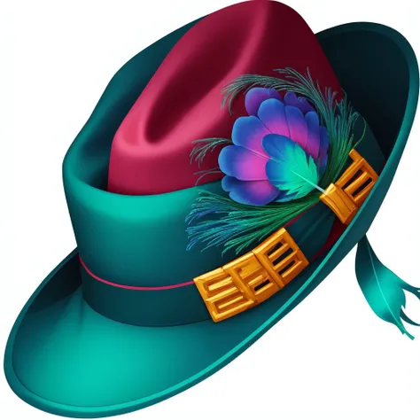 (no humans:1.2), white background, simple background, transparent background,( hat with a peacock feather) (modern style:1.4), Style of game icons <lora:icon2:0.7>