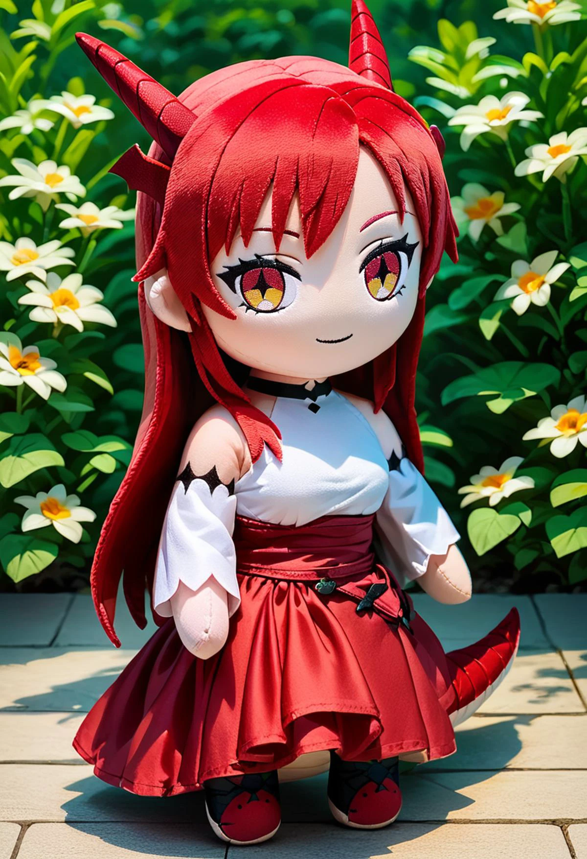 score_9, score_8_up, score_7_up,
rating_safe,
taniabt,dragon tail,official_costume,
masterpiece,
beautiful eyes,looking at viewer,seductive smile,
outdoors,
detailed background,
<lora:taniabt:0.8>
<lora:woafu_plushify_sdxl_v02:0.8> plushify, character stuffed toy, chibi