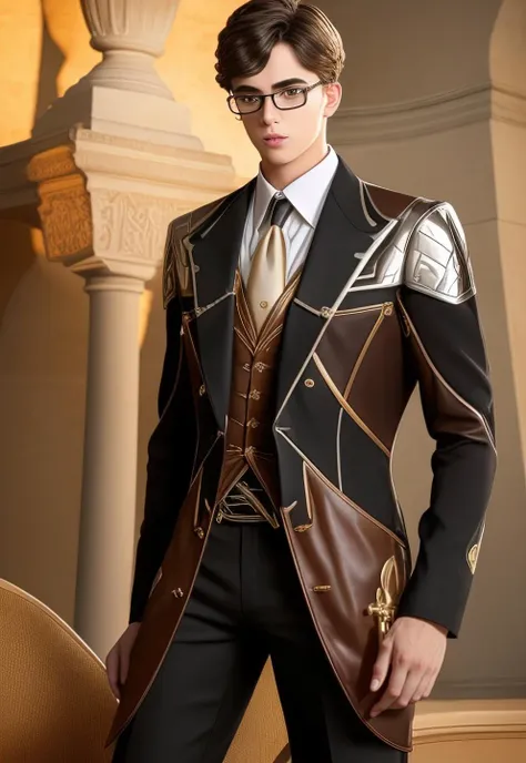 1boy, 16~20 years old, male focus, muscular male, nsfw, 3D, realistic, indoor, normal hue, central, golden ratio, sitting on the leather throne, sharp-featured body, tall, burly, highres, slender build, perfect anatomy, skin texture, thick dark buzzcut hair, see-through bangs, shallow eyebrow, symmetrical eyebrow, large bright eyes, symmetrical eyes, square gold-rimmed glasses, big straight nose, closed mouth, broad shoulders, noble attire, bdominal stretch, tight-fitting, stand-up collared shirt, necktie, vest, open dark leather jacket, leather gloves, black trousers, leather belt, spreading long thin legs, <lora:OnlyCocks_v1.0:0.5>, large erect penis over 10 inches length and 3 inches width, erection, large scrotum with testicles, masturbation, high-heeled leather boots, soft smile, handsome, powerful, from front, looking ahead at viewer, day, masterpiece, best quality, hyper-detailed, intricate detail, professional photography, matte, bright, the most beautiful ever seen, post processing, dreamatic lighting, ambient lighting, epic composition, ultrawide shot, uplight, raytracing reflections, depth of field, gorgeous background <lora:2.1.GenshinImpactZhongli-Morax_v1.0:1>