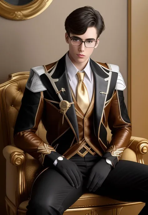 1boy, 16~20 years old, male focus, muscular male, nsfw, 3D, realistic, indoor, normal hue, central, golden ratio, sitting on the leather throne, sharp-featured body, tall, burly, highres, slender build, perfect anatomy, skin texture, thick dark buzzcut hair, see-through bangs, shallow eyebrow, symmetrical eyebrow, large bright eyes, symmetrical eyes, square gold-rimmed glasses, big straight nose, closed mouth, broad shoulders, noble attire, bdominal stretch, tight-fitting, stand-up collared shirt, necktie, vest, open dark leather jacket, leather gloves, black trousers, leather belt, spreading long thin legs, <lora:OnlyCocks_v1.0:0.5>, large erect penis over 10 inches length and 3 inches width, erection, large scrotum with testicles, masturbation, high-heeled leather boots, soft smile, handsome, powerful, from front, looking ahead at viewer, day, masterpiece, best quality, hyper-detailed, intricate detail, professional photography, matte, bright, the most beautiful ever seen, post processing, dreamatic lighting, ambient lighting, epic composition, ultrawide shot, uplight, raytracing reflections, depth of field, gorgeous background <lora:2.1.GenshinImpactZhongli-Morax_v1.0:1>