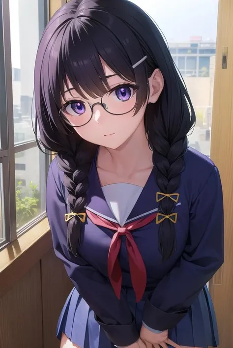 Sailor, Mature Woman, masterpiece, Slime,((Purple Hair)),Glasses