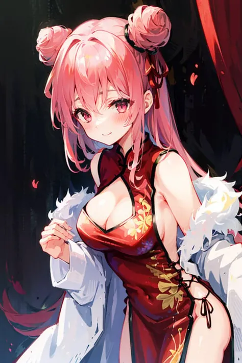 1girl,(china dress),cleavage, <lora:LaGaSpringV2-000008:1> ,standing,blush,light smile,