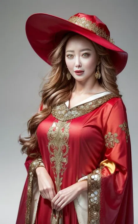 (8k, highres:1.1), (realistic, photo-realistic:1.1), 1girl, solo, looking at viewer, makeup, hand_on_hip, jewelry, earrings, lipstick, eyeshadow, perfect female figure, 4k, best quality,
((intricate detail, delicate pattern), (detailed clothes features), (Black | Red | Yellow HAIR), long hair, very long hair, Simple gradient background,wide-eyed,
<lora:add_detail:1.2>
( <lora:Kim hee sun:1>picture-perfect face, flawless,perfect face,beautiful face,extremely detailed eyes),momo girls
<lora:knight_v4.1SD:1>1girl, mage,hat, extremely detailed,looking at viewer(masterpiece, best quality:1.2),