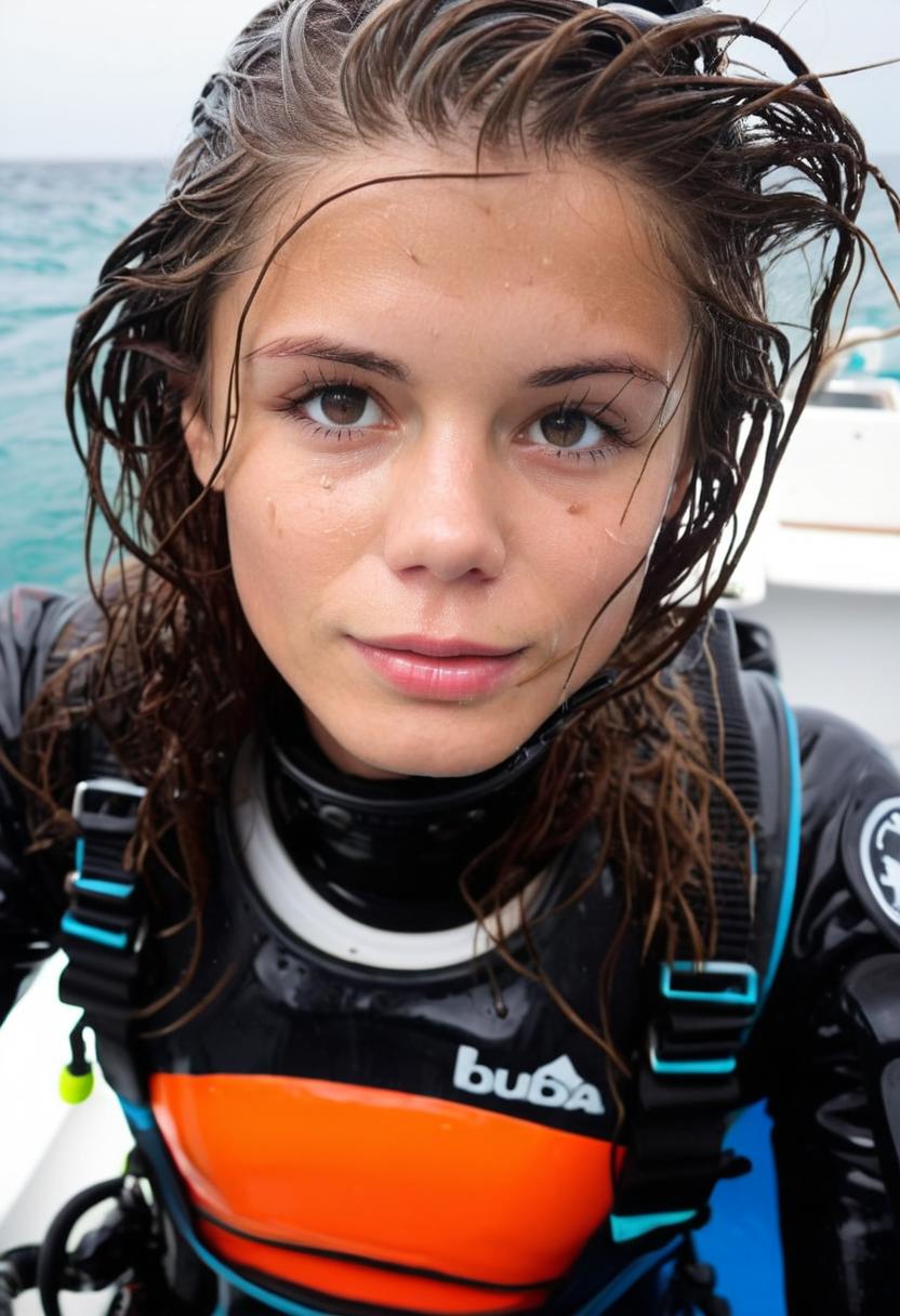 Arafed woman in wetsuit on a boat in the ocean - SeaArt AI
