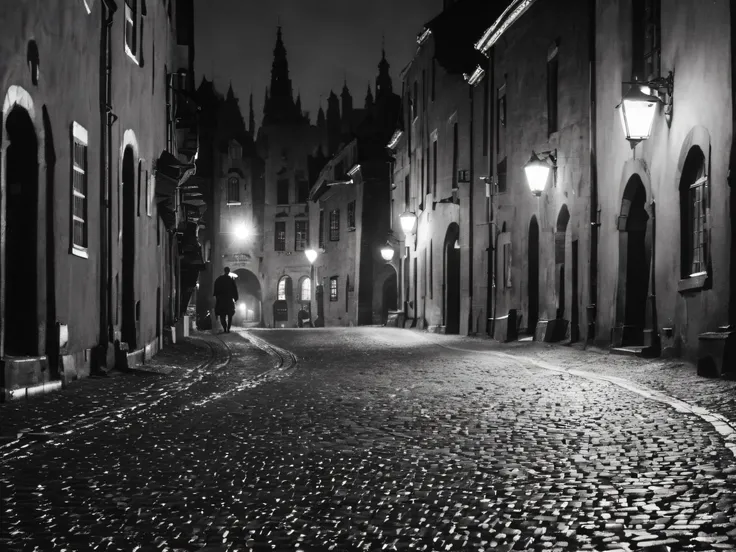 nklnor, city at night, cobbled path, silhouette <lora:nklnor:1>