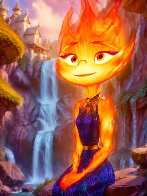 ethereal fantasy concept art of  a beautiful disney studio Ember in front of waterfall, very sexy, flirty  <lora:Ember:1>, magnificent, celestial, ethereal, painterly, epic, majestic, magical, fantasy art, cover art, dreamy