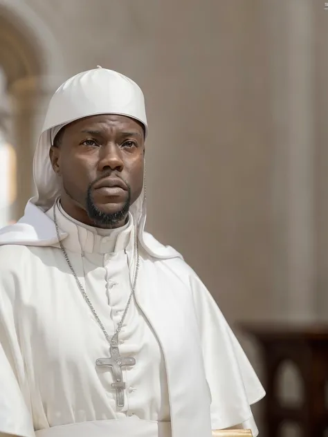 RAW photo, photo of kevhart <lora:Kevin_HarTv1:0.8> as a (pope:1.2), white robes, christ locket, papal hat, 8k uhd, dslr, high quality, film grain, Fujifilm XT3