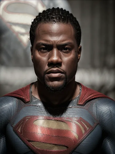 photo of kevhart <lora:Kevin_HarTv1:0.9> , wearing (superman suit:1.2), serious look, 8k uhd, dslr, high quality, film grain, Fujifilm XT3