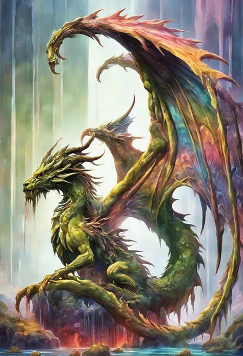 ethereal fantasy concept art of creature symbiosis, winged brood dragon queen hovering over a bioluminescent pool, biocore, environment in the style of Gerald Brom and Tim Blandin, shattered reference of mind, abstract, dreamy digital painting, colorful, gradient, professionally color graded, high contrast, <lora:ovrgrwth:1> ovrgrwth . magnificent, celestial, ethereal, painterly, epic, majestic, magical, fantasy art, cover art, dreamy