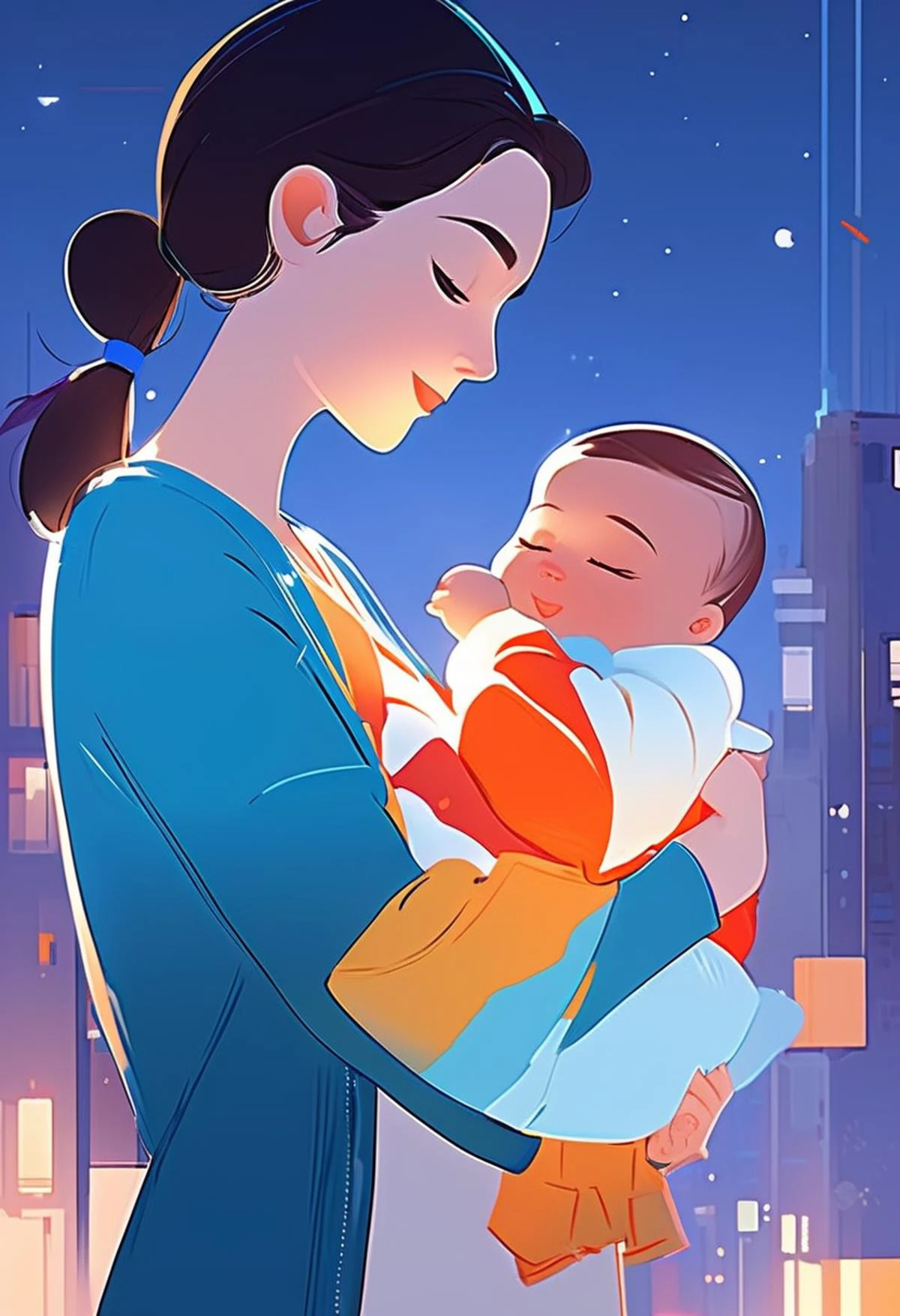 Mother cradling a , art by Pascal Campion, art by Atey Ghailan, art by Joelle Jones style