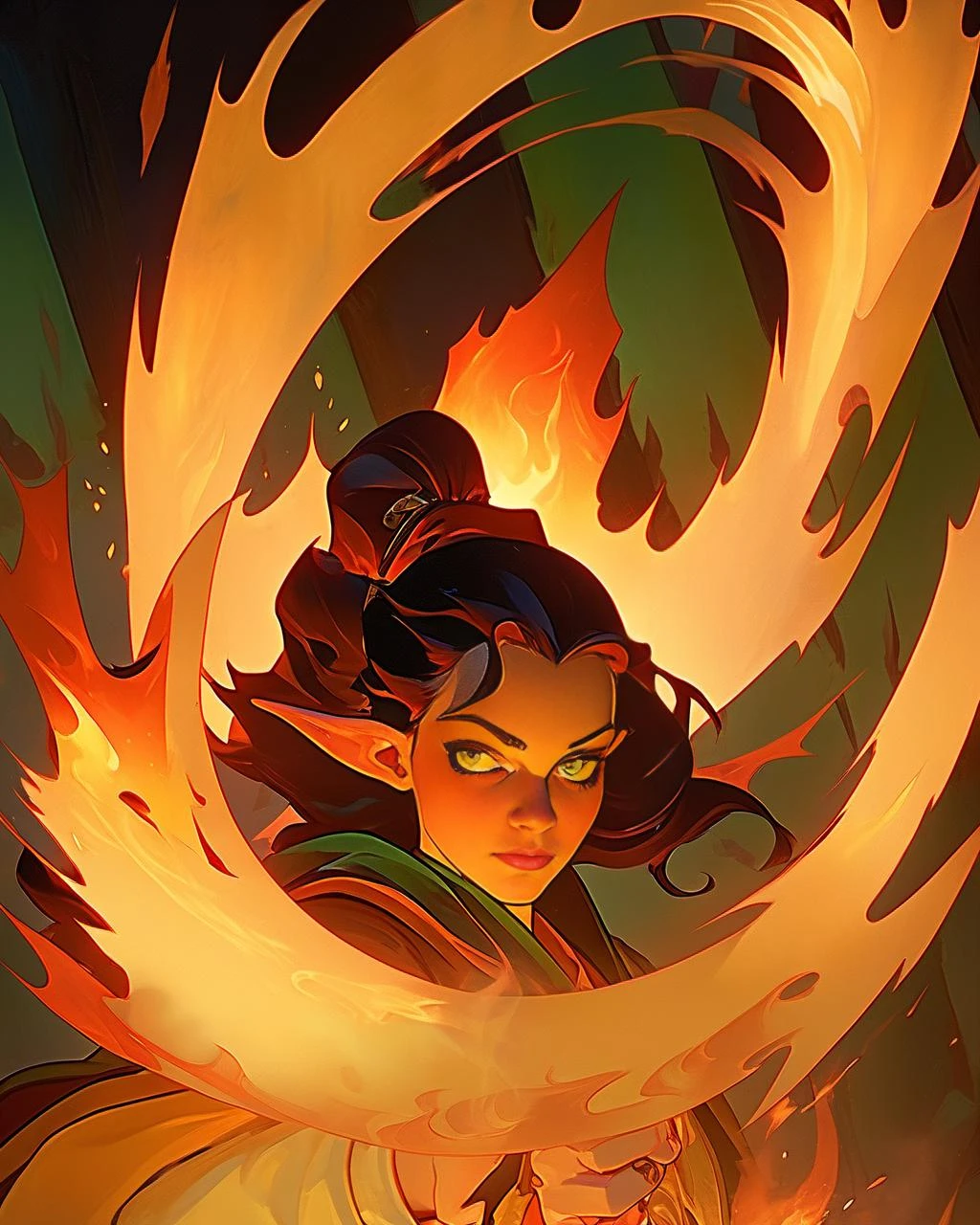 cinematic shot of 1 female mage casting fire
fantasy, closeup
dramatic lighting, shadow,
by Malcolm Liepke
(best quality, masterpiece, )