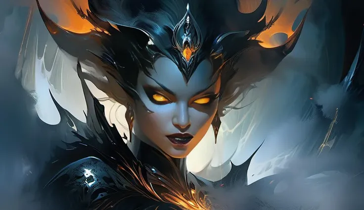 portrait a lying demon female made of wisps of smoke ready to tear into your soul, painting by Mark Brooks and John Berkey, high contrast dynamic lighting, fantasy, eyes of flame, intricate detail, sharp focus, masterpiece, anatomical details, full body shot, 8k