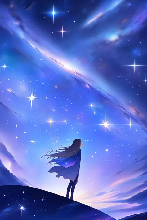 (masterpiece, best quality, highres, anime, pixiv), (1girl, long hair, looking at viewer, floating), (galaxy, starry), (abstract, abstract background, detailed, 8k),