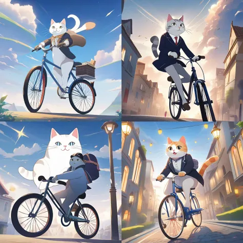best quality, high quality, absurdres, Cat Riding a Bicycle