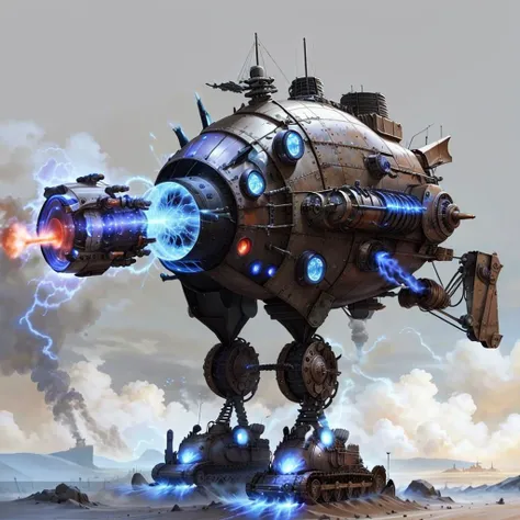 <lora:teslapunkV2:.55> , valvepunkai ww1 battle tank retro-futuristic plasma-powered