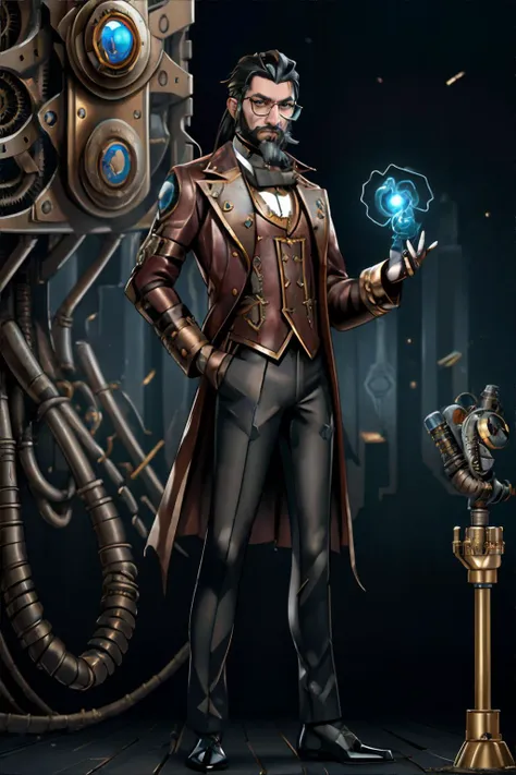 <lora:teslapunk:0.5>, teslapunkai, valvepunkai, handsome man in a steampunk suit, beard, glasses, cane, tesla coils || <lora:teslapunk:0.5>, metal, fabric, masterpiece, 8k, high resolution, shallow depth of field, sharp focus