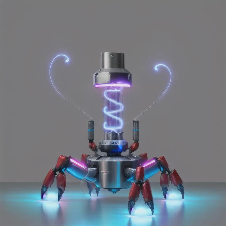 <lora:teslapunkai_v10:0.25>, teslapunkai, retro-futuristic, Crab , tesla coil powered