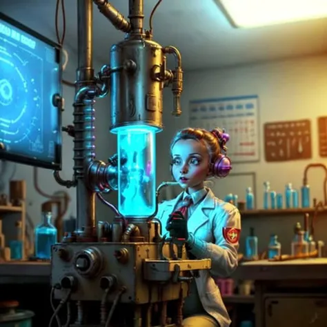 <lora:teslapunkV2:.5> retro teslapunkai , in laboratory, cluttered environment, plasma