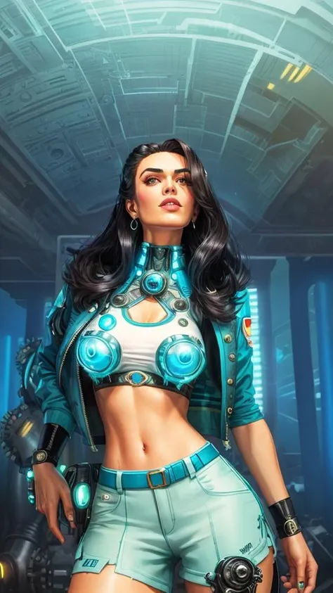 <lora:teslapunkV2:.5> retro valvepunk , top and shorts