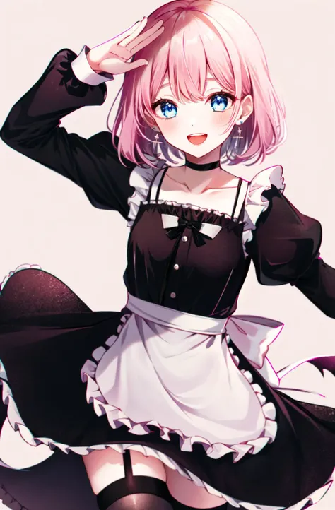 <lora:Ishikei:1>maid, short hair, flat chest, standing, blush, looking up, looking at viewer, from above, pov, masterpiece, best quality
