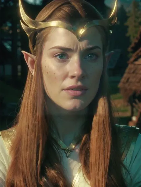 Keyleth, portrait, sexy, smiling, at the shire, freckles, elf ears (8k, RAW photo, best quality, masterpiece:1.2),ultra-detailed, (high detailed skin:1.2), 8k uhd, dslr, soft lighting, high quality, <lora:projectile_cum_v0.2:1>(8k, RAW photo, best quality, masterpiece:1.2),ultra-detailed, (high detailed skin:1.2), 8k uhd, dslr, soft lighting, high quality, > lord of the rings style, <lora:lord_of_the_rings_offset:0.6> <lora:Keyleth_Vox_Machina_v1:0.8>